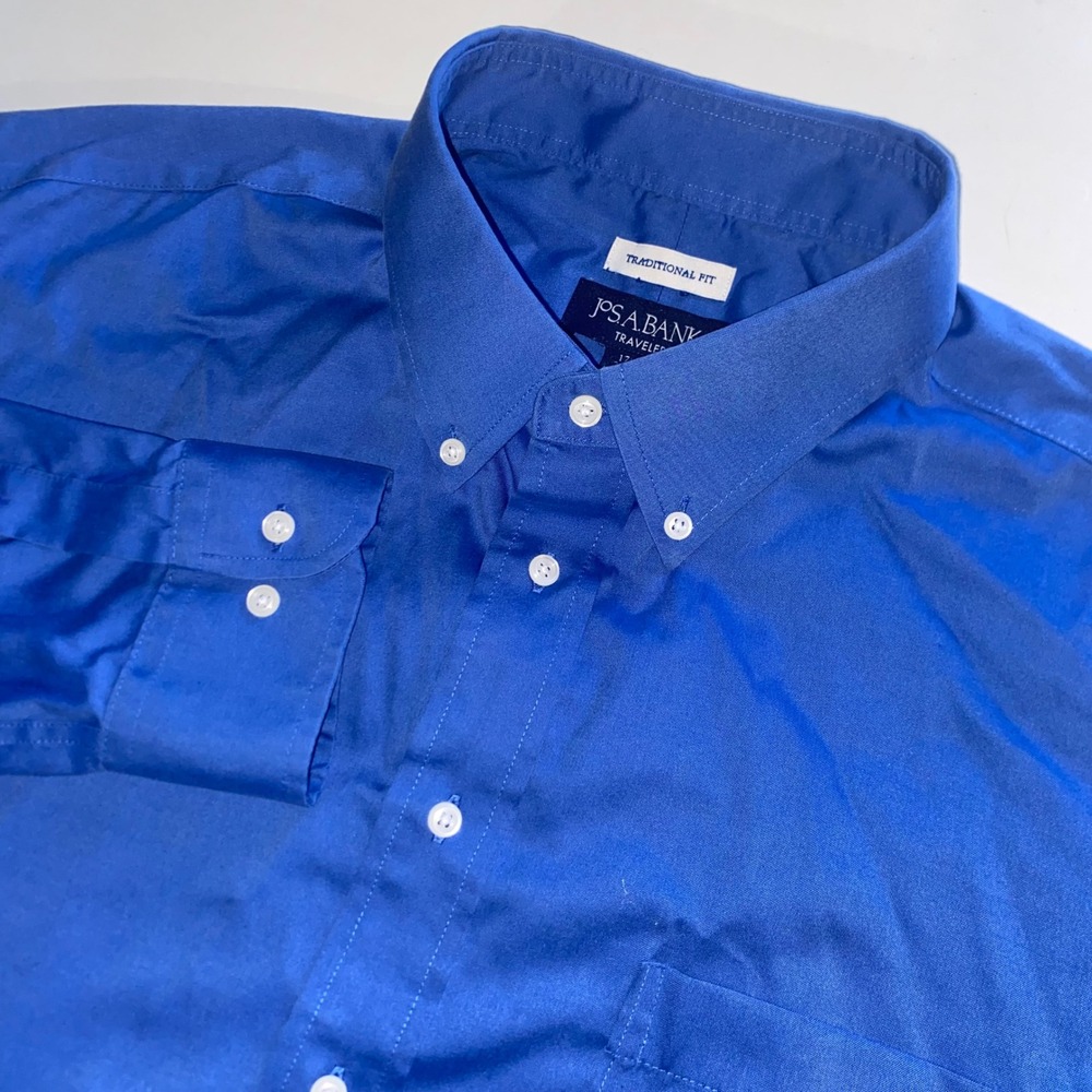 Jos. A. Bank Traveler Royal Blue Dress Shirt Traditional Fit 17.5 34/35 Cotton